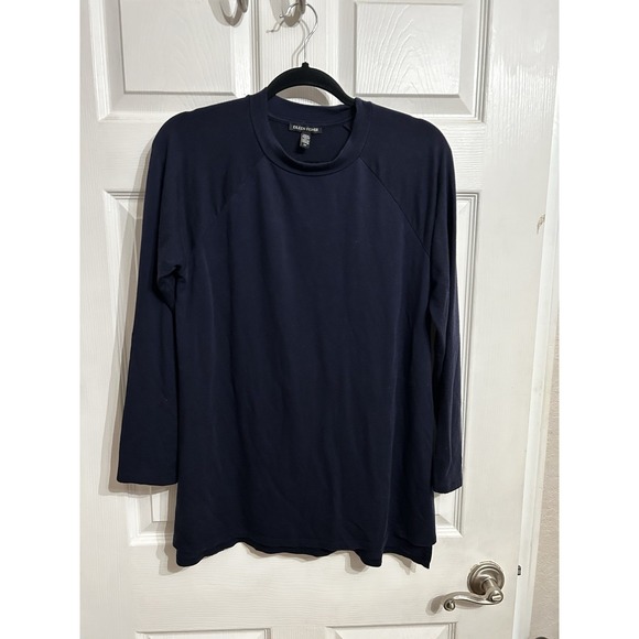 Elieen Fisher Small Navy Blue Long Sleeve Tunic Shirt Top Side Tencel Cozy Soft - Picture 2 of 11